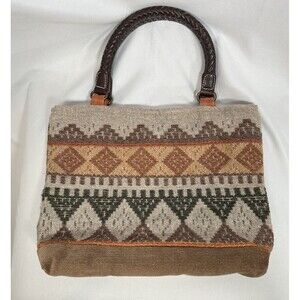 Unbranded Small Boho Fabric Lined Purse With Woven Handle MultiColor Slip Pocket
